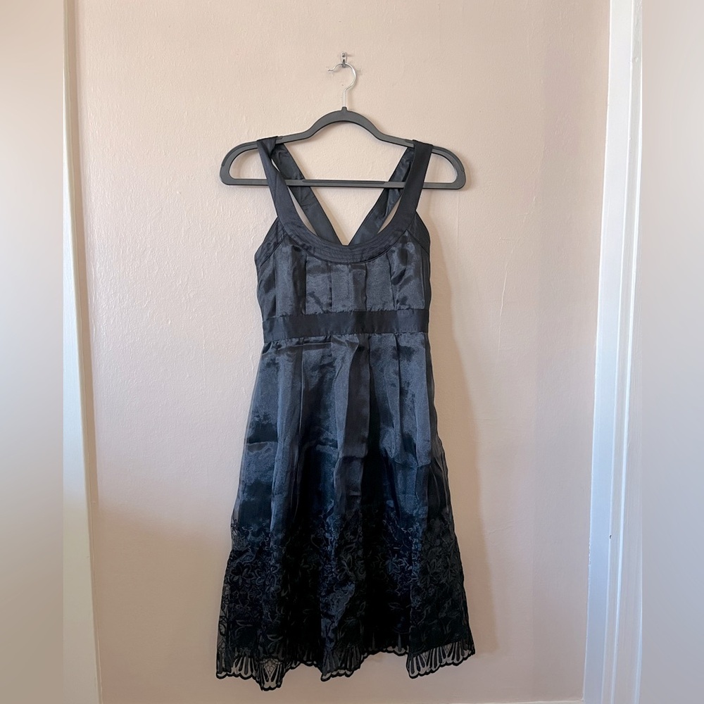 Vintage Shoshanna Black Criss Cross Shimmer Black Pleated Dress 4